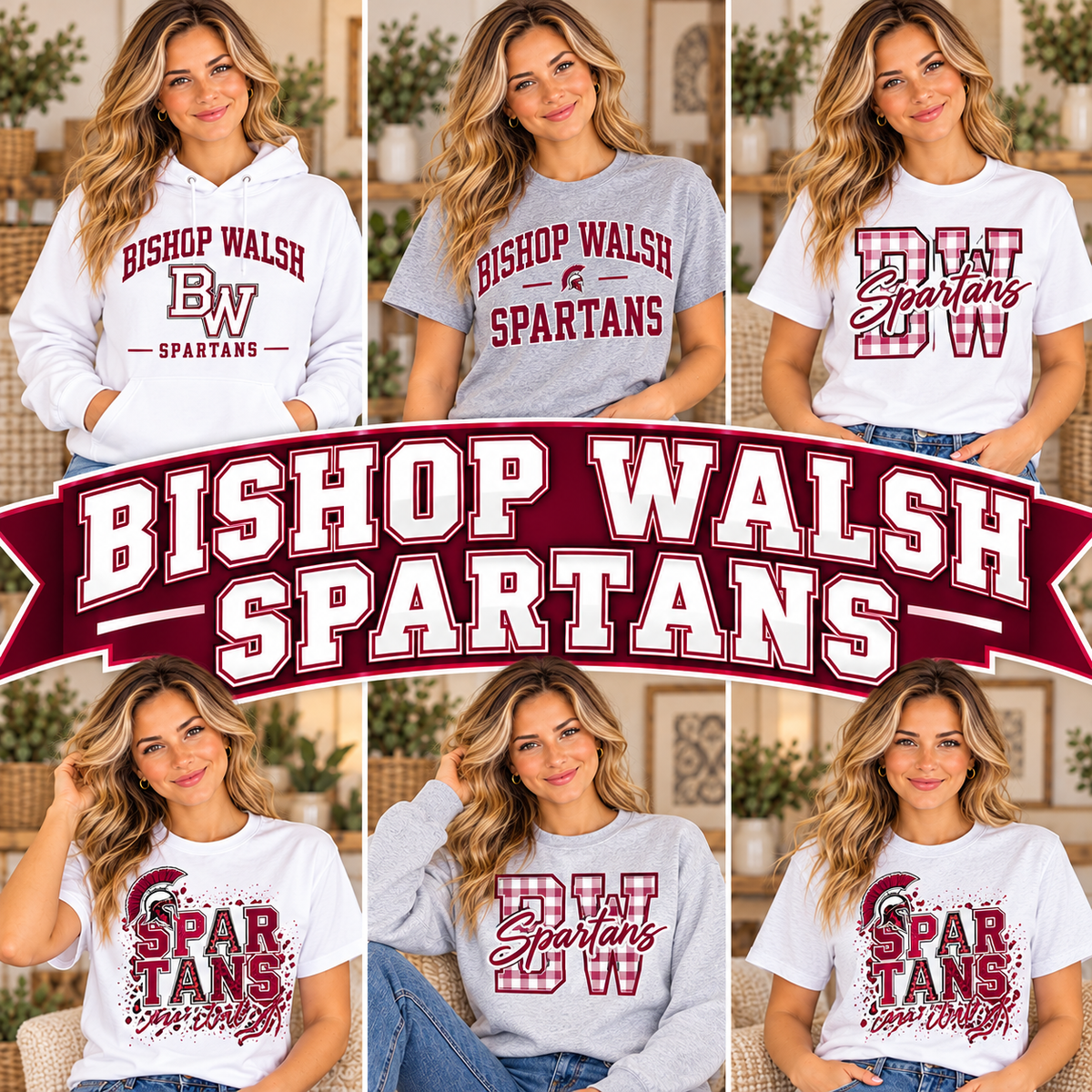 BISHOP WALSH SPARTANS — six boutique school spirit mockups
