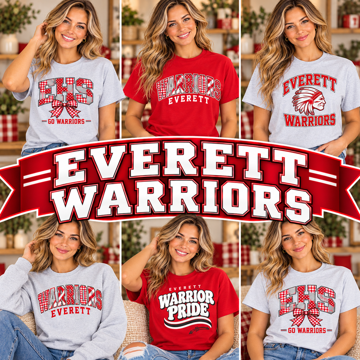 EVERETT WARRIORS — six boutique school spirit mockups