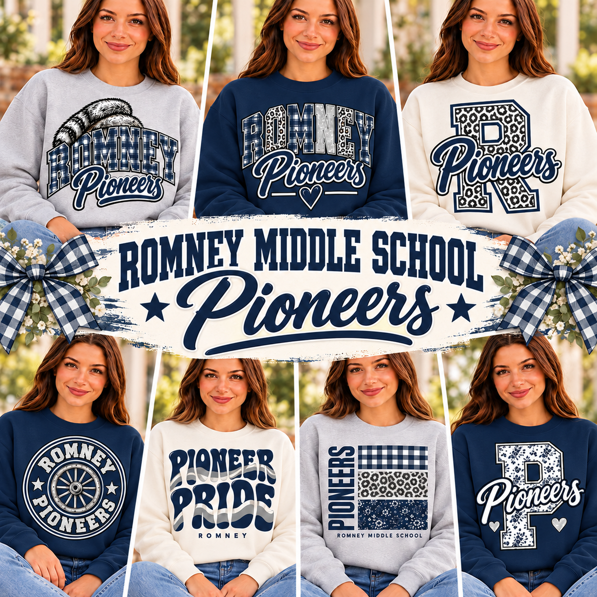 Romney Middle School Pioneers navy gray and white