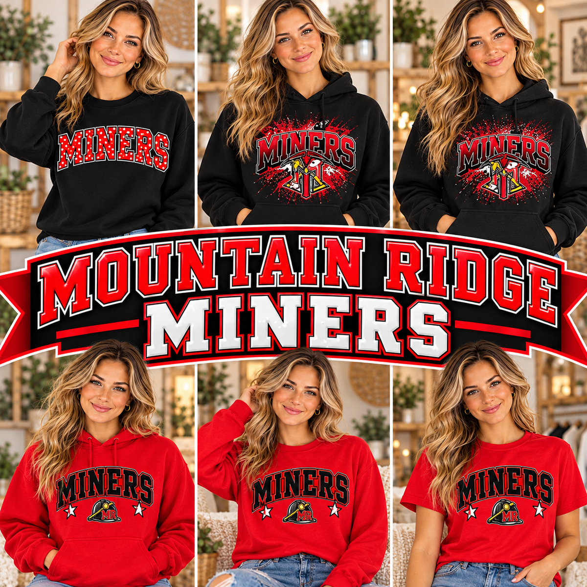 MOUNTAIN RIDGE MINERS — six boutique school spirit mockups