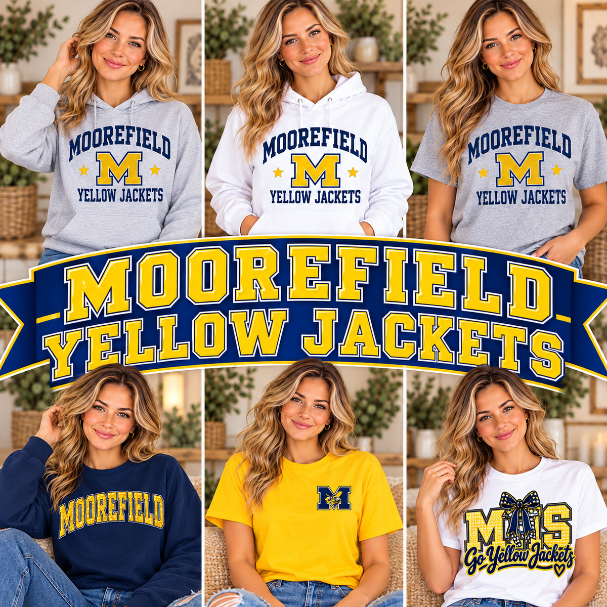 MOOREFIELD YELLOW JACKETS — six boutique school spirit mockups