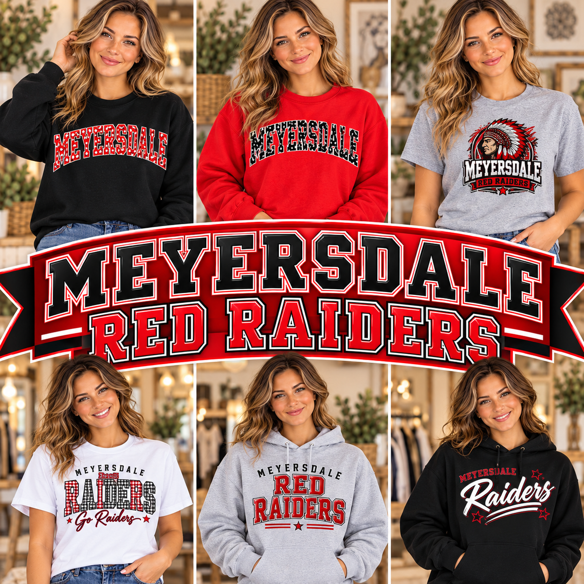MEYERSDALE RED RAIDERS — six boutique school spirit mockups