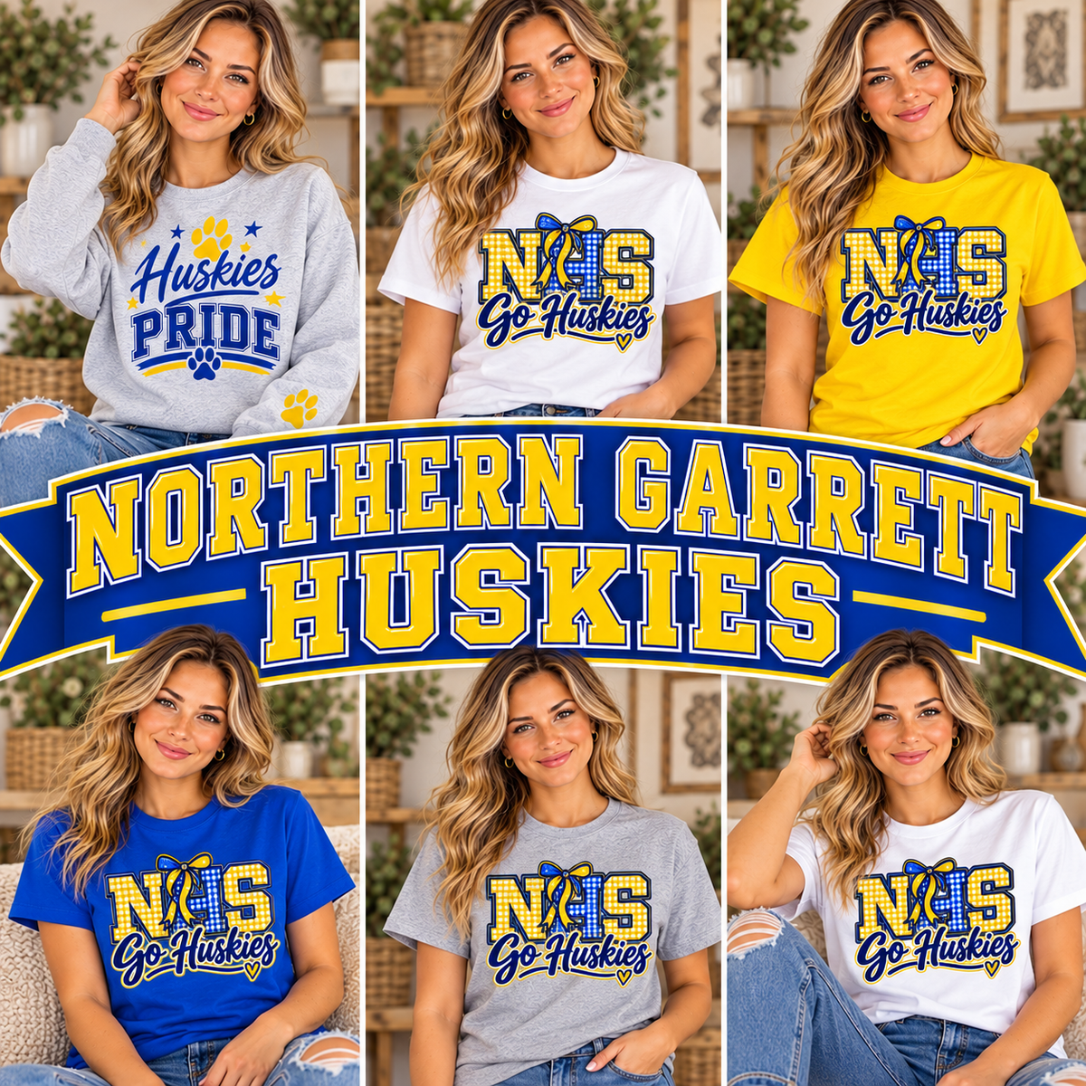 NORTHERN GARRETT HUSKIES — six boutique school spirit mockups