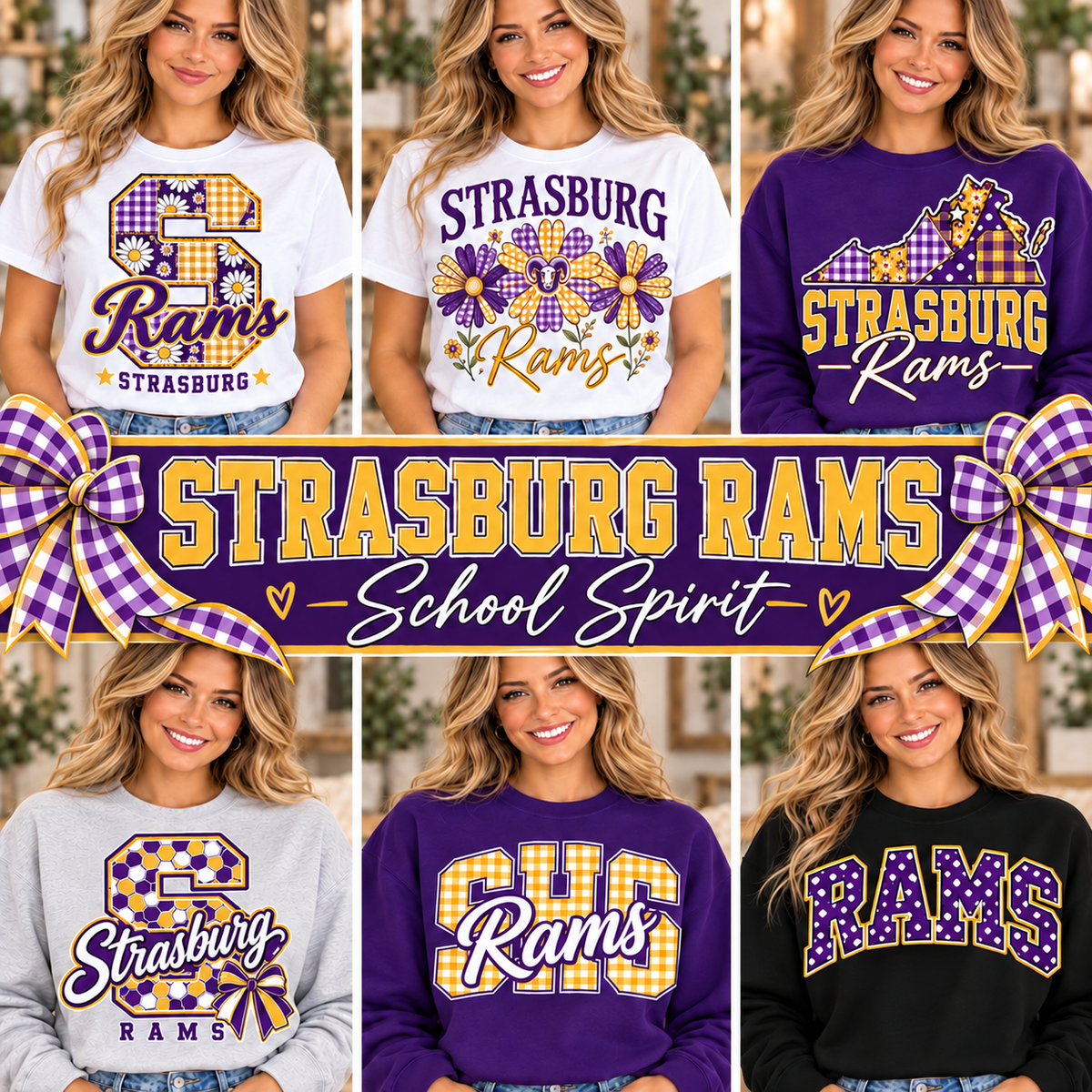 Strasburg Rams purple and gold boutique spiritwear collection