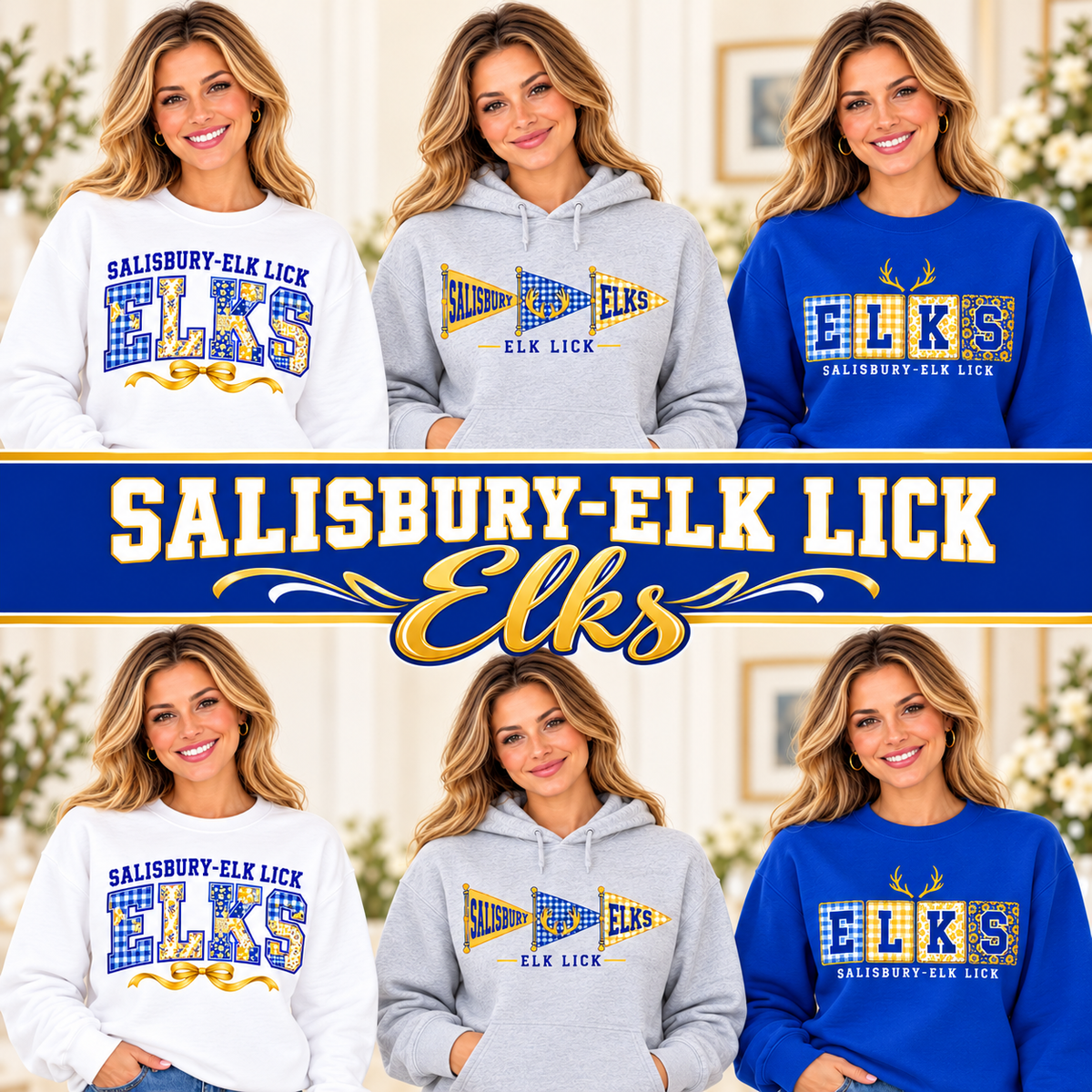 Salisbury-Elk Lick Elks spiritwear with centered school banner
