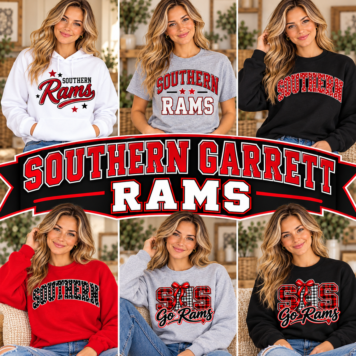 SOUTHERN GARRETT RAMS — six boutique school spirit mockups