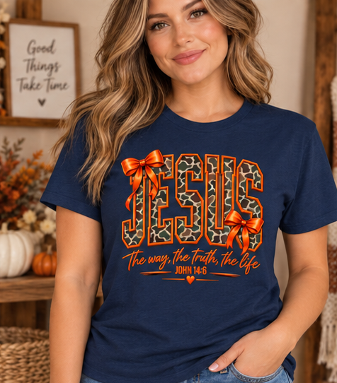 Jesus The Way, The Truth, The Life Charcoal Tee — Navy Gildan Softstyle