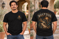 Men’s Walk By Faith T-Shirt – Black — picture-only front, saying and artwork on back