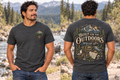 Men’s Built For The Outdoors T-Shirt – Dark Heather Gray — picture-only front, saying and artwork on back