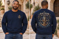 Men’s Anchor In Faith Crewneck – Navy — picture-only front, saying and artwork on back