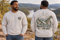 Men’s Mountain State Crewneck – Ash Gray — picture-only front, saying and artwork on back
