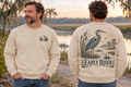 Men’s Early Riser Crewneck – Sand — picture-only front, saying and artwork on back
