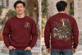 Men’s Built On The Rock Crewneck – Maroon — picture-only front, saying and artwork on back