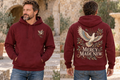 Men’s Mercy Made New Hoodie – Maroon — picture-only front, saying and artwork on back