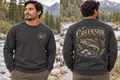 Men’s Creekside Crewneck – Heather Charcoal — picture-only front, saying and artwork on back