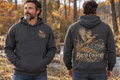 Men’s Brush Country Hoodie – Dark Heather Gray — picture-only front, saying and artwork on back