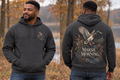 Men’s Marsh Morning Hoodie – Heather Charcoal — picture-only front, saying and artwork on back