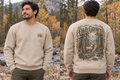 Men’s Old Growth Crewneck – Sand — picture-only front, saying and artwork on back