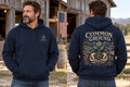 Men’s Common Ground Hoodie – Navy — picture-only front, saying and artwork on back