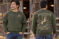 Men’s Independent Spirit Crewneck – Military Green — picture-only front, saying and artwork on back