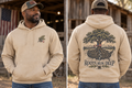 Men’s Roots Run Deep Hoodie – Sand — picture-only front, saying and artwork on back