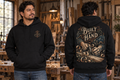 Men’s Built By Hand Hoodie – Black — picture-only front, saying and artwork on back