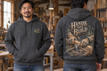 Men’s Hands That Build Hoodie – Dark Heather Gray — picture-only front, saying and artwork on back