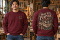 Men’s Work With Purpose Crewneck – Maroon — picture-only front, saying and artwork on back