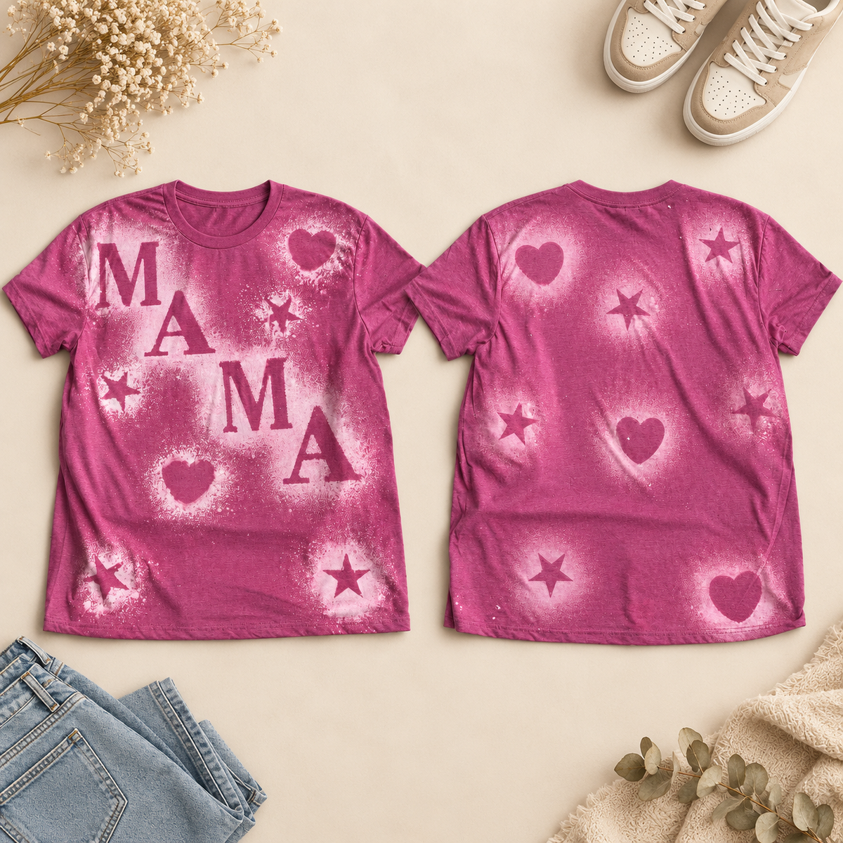 MAMA Hearts and Stars Hand Bleached Tee