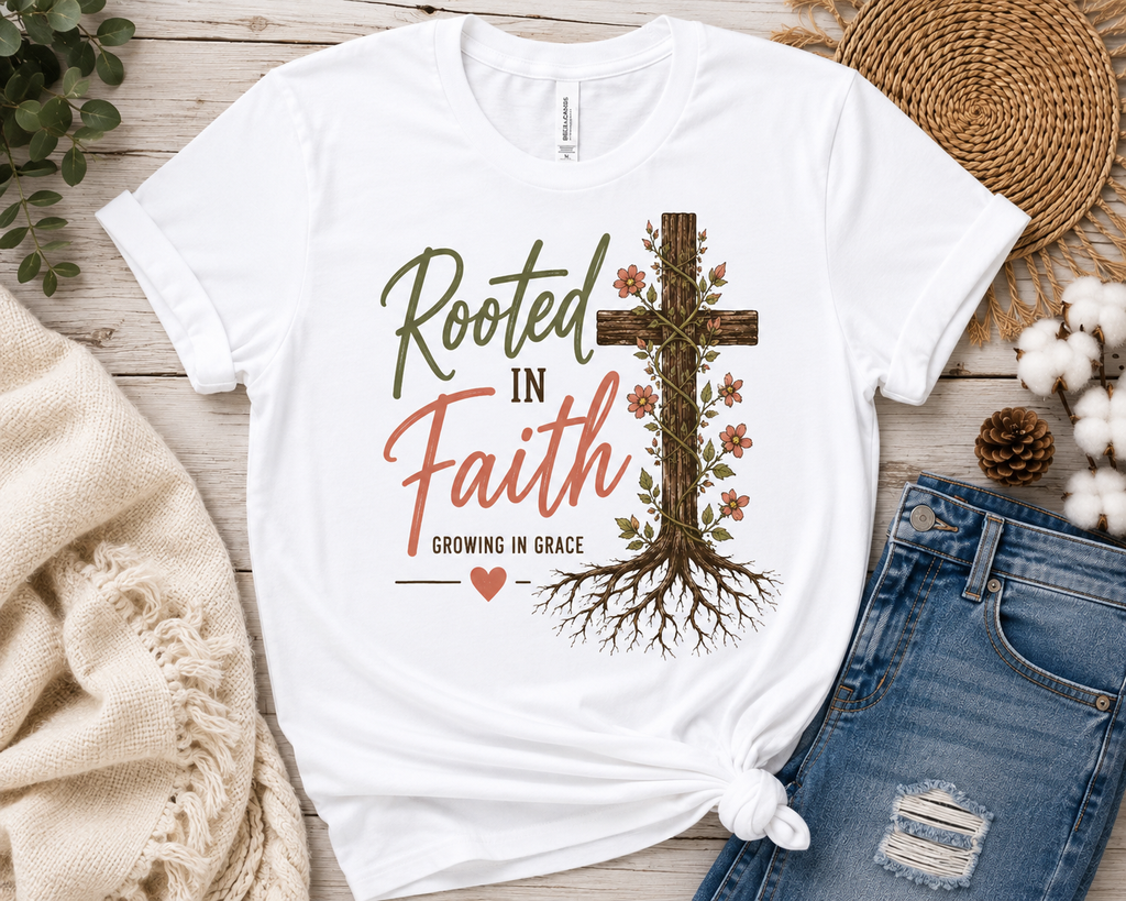 Rooted in Faith Christian T Shirt | Growing in Grace