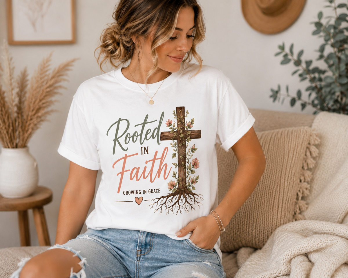 Rooted in Faith Christian T Shirt | Growing in Grace