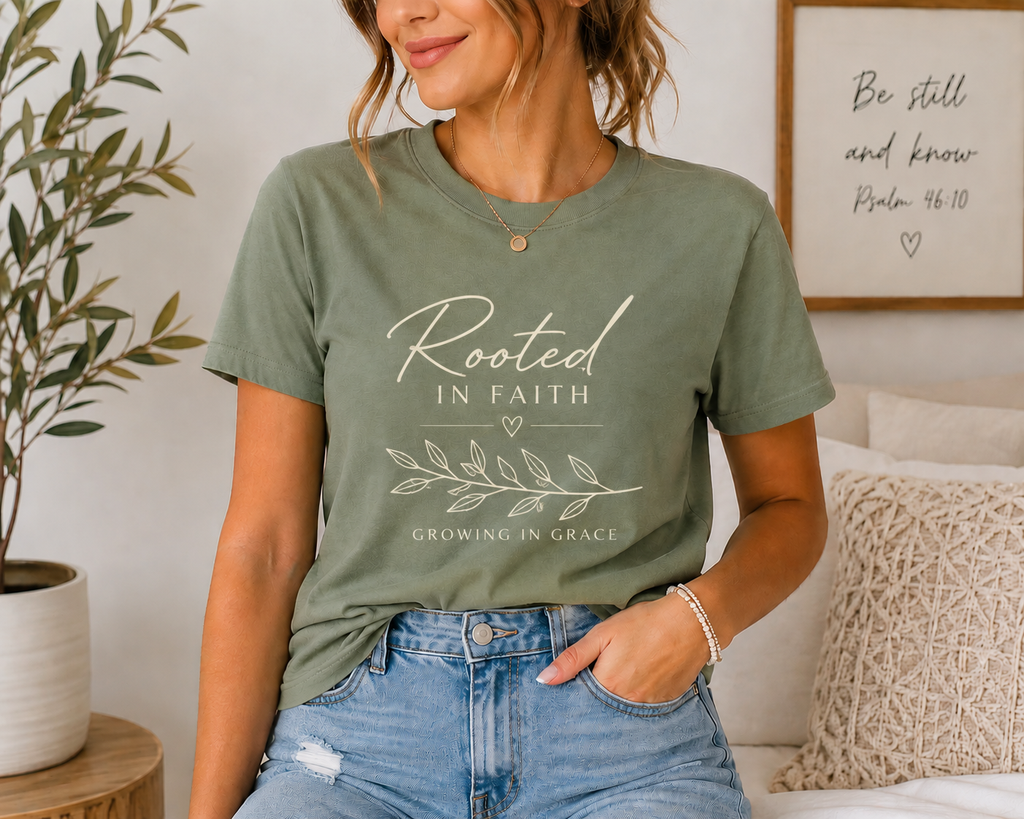 Rooted & Growing Faith T Shirt Olive