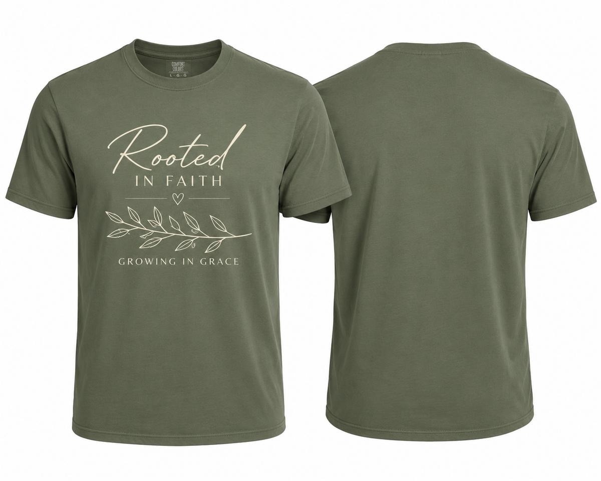 Rooted & Growing Faith T Shirt Olive