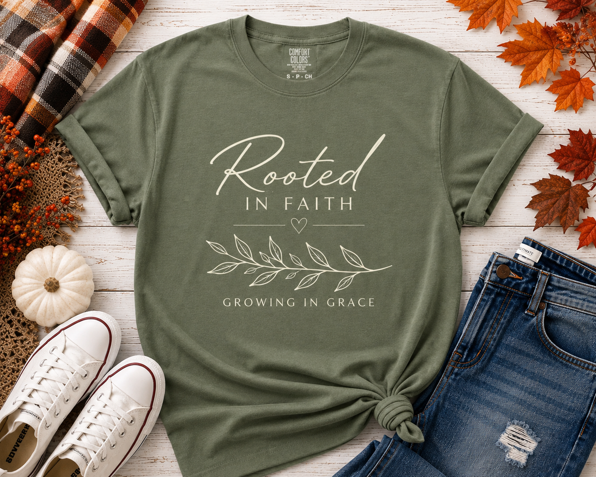 Rooted & Growing Faith T Shirt Olive