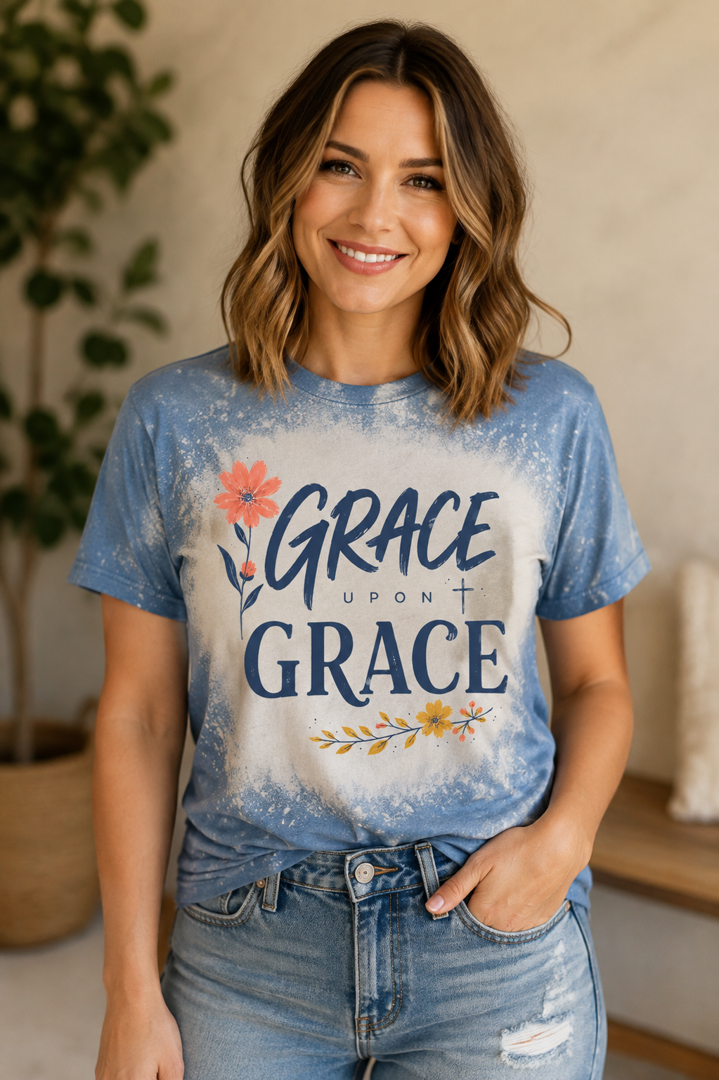 Grace Upon Grace Blue Bleached Faith Tee