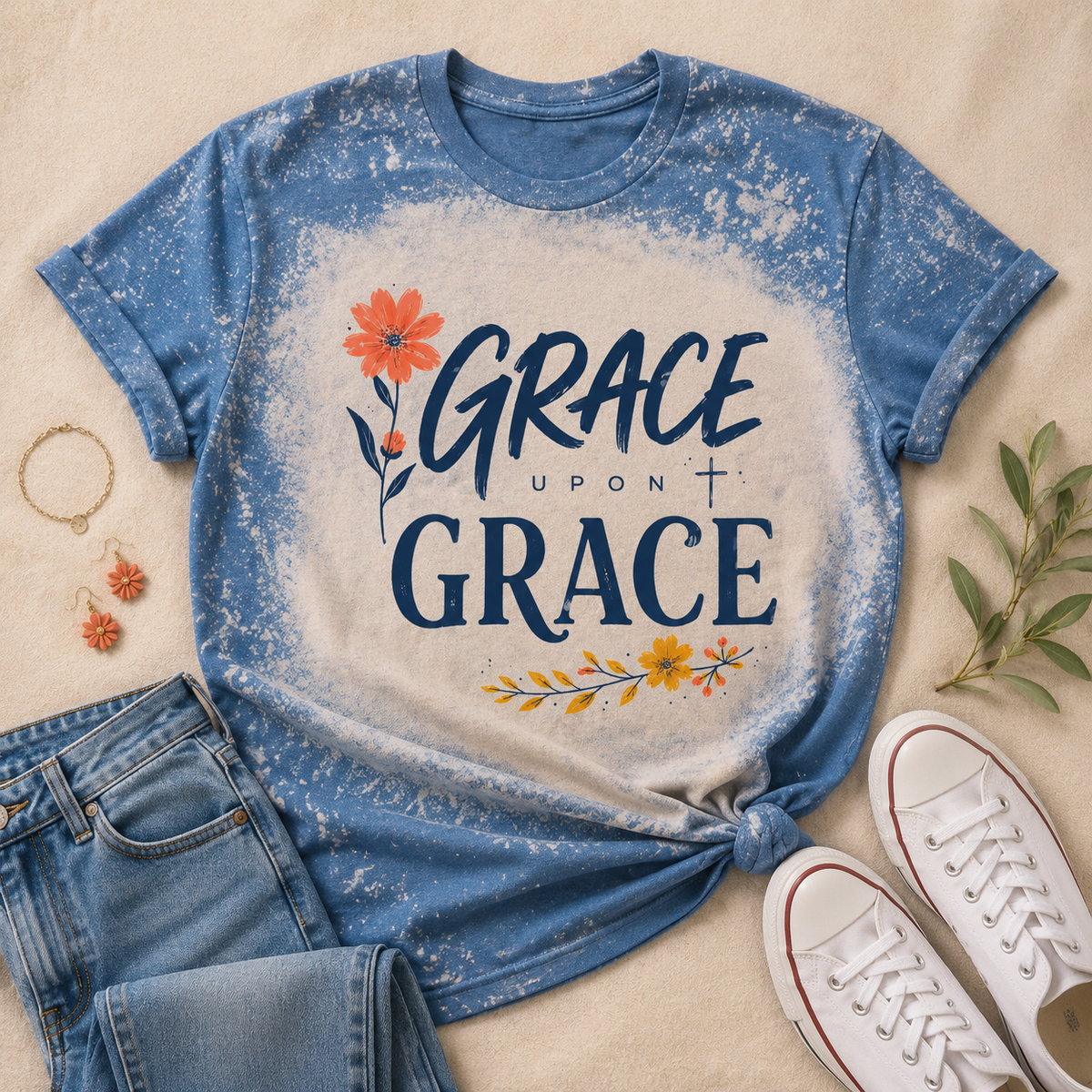 Grace Upon Grace Blue Bleached Faith Tee