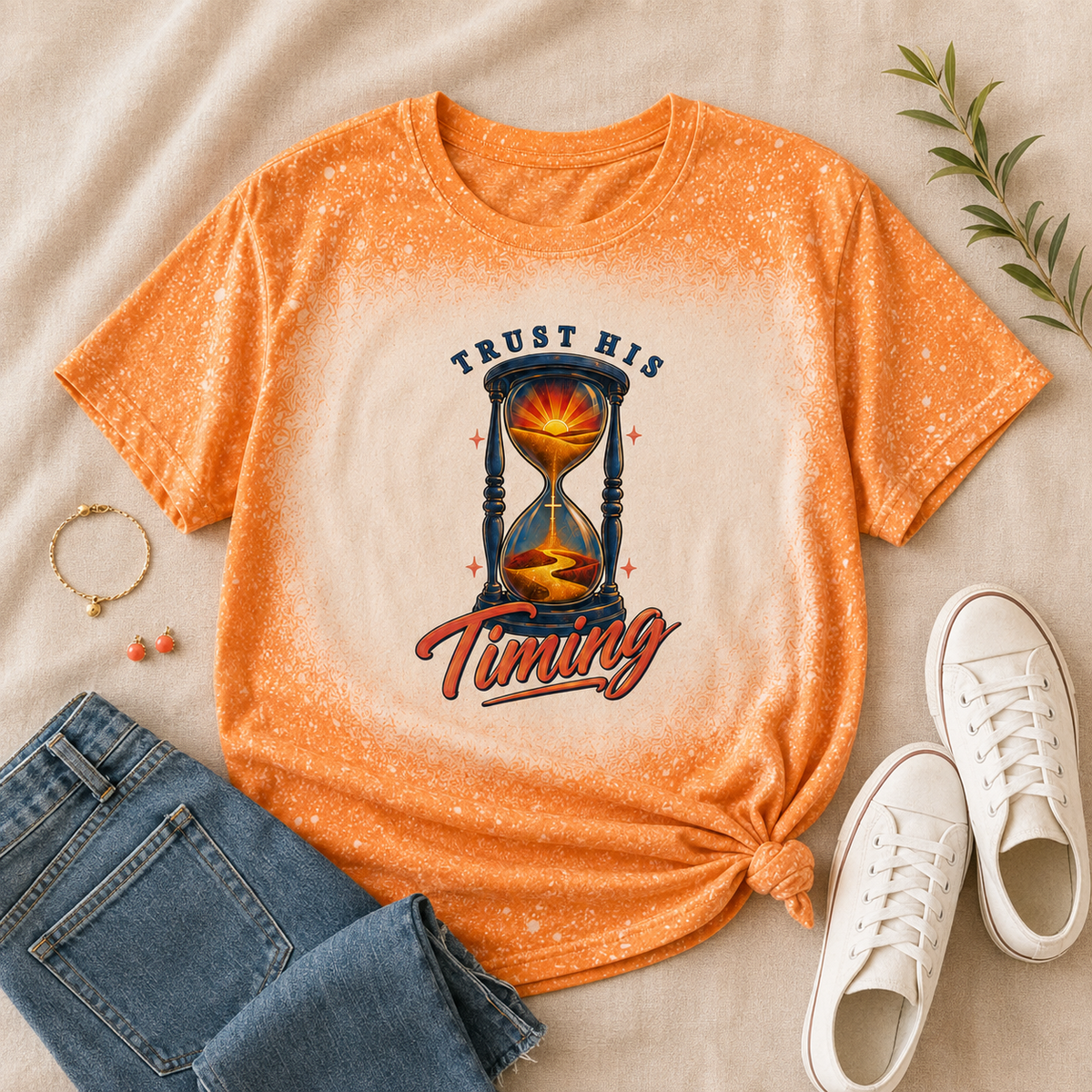 Trust His Timing Custom Bleached Faith Tee