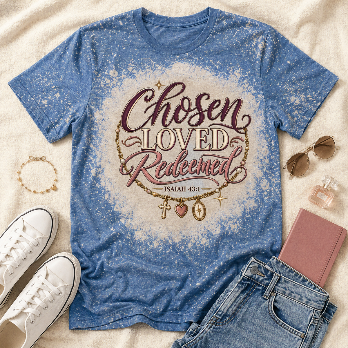 Chosen, Loved & Redeemed Custom Bleached Faith Tee