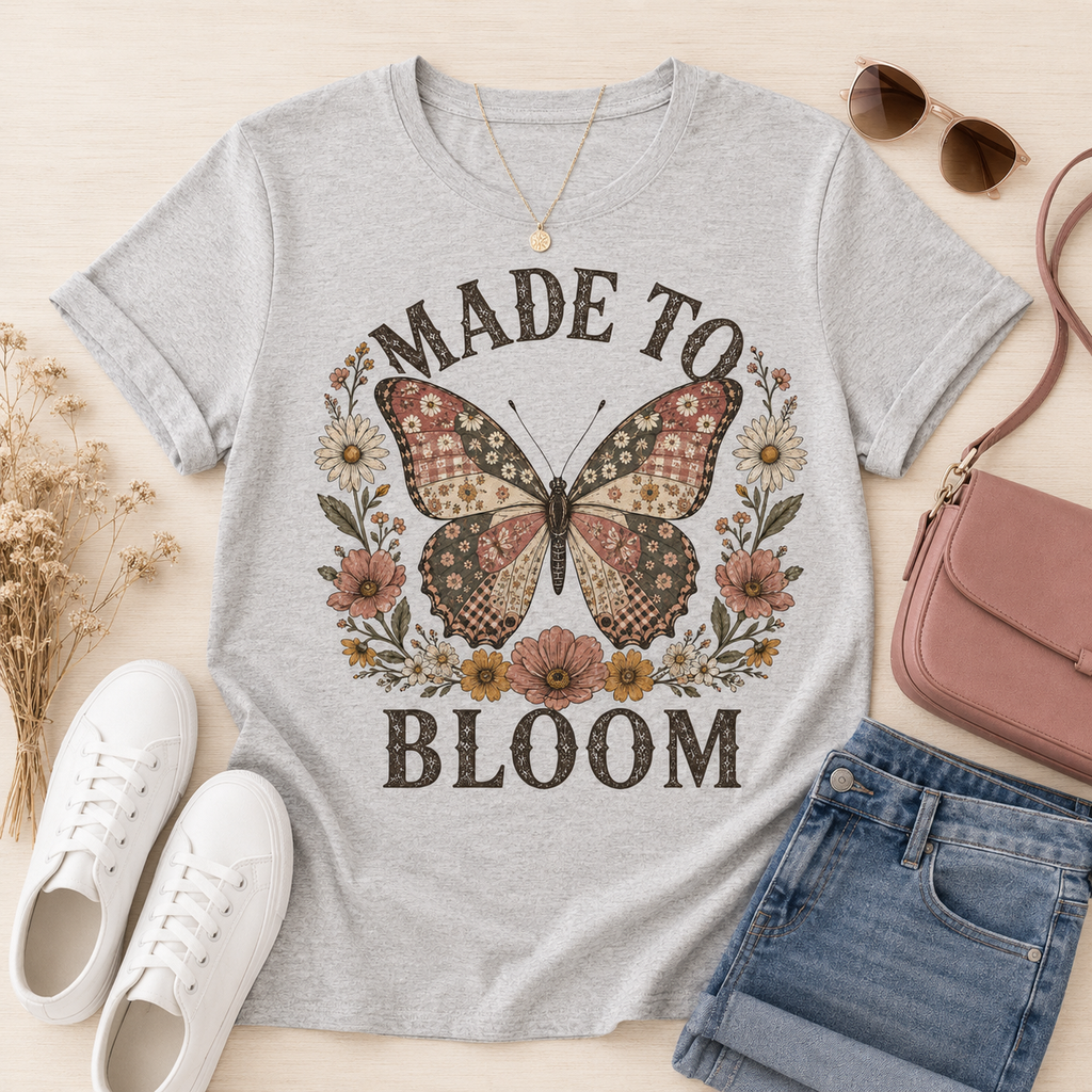 Made to Bloom Patchwork Butterfly Boutique Tee