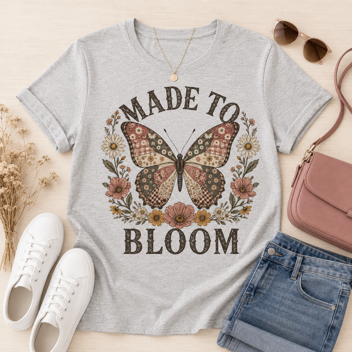 Made to Bloom Patchwork Butterfly Boutique Tee