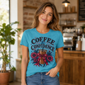 Coffee & Confidence Floral Bow Graphic Tee