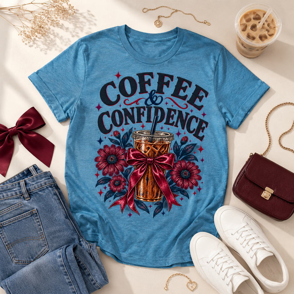 Coffee & Confidence Floral Bow Graphic Tee