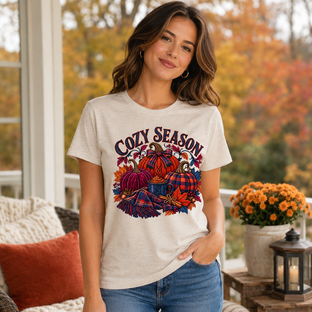 Cozy Season Pumpkins & Plaid Fall Graphic Tee