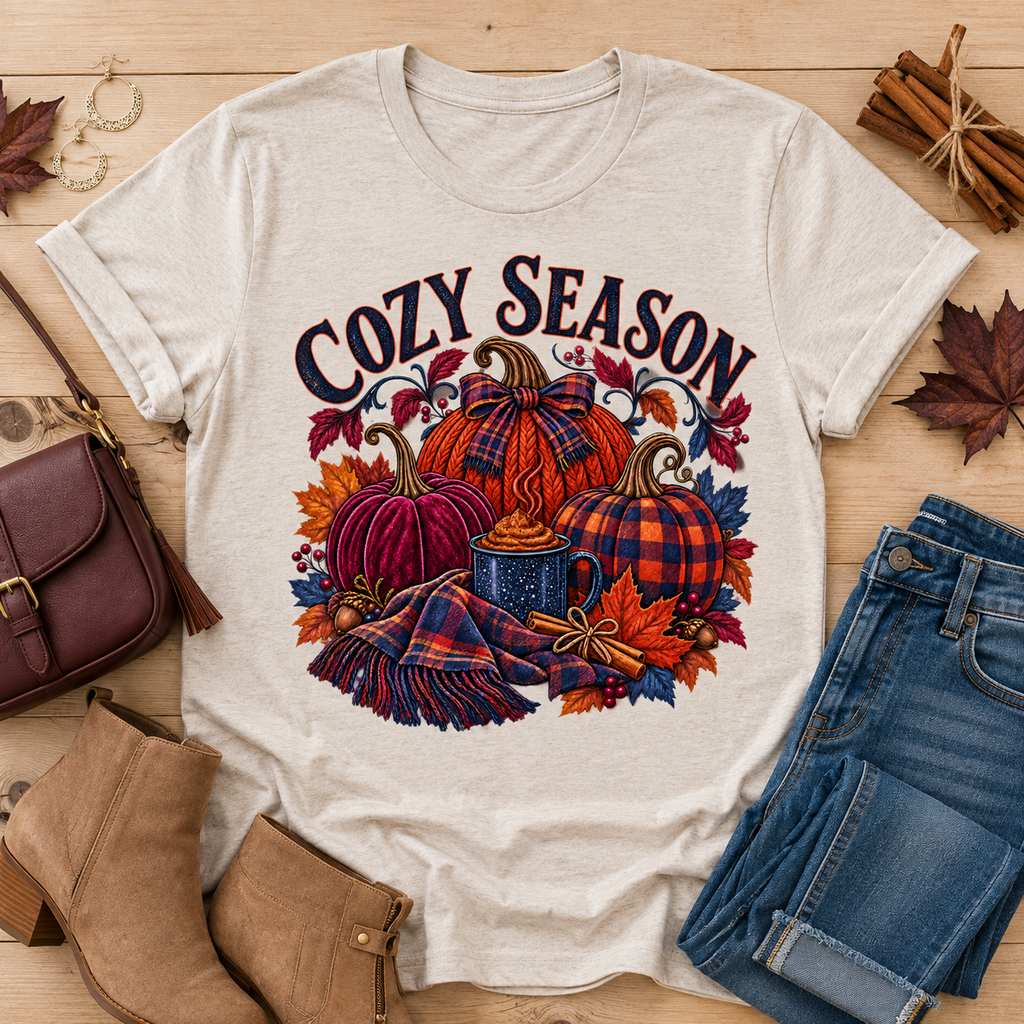 Cozy Season Pumpkins & Plaid Fall Graphic Tee