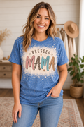 Blessed Mama Blue Bleached Graphic Tee