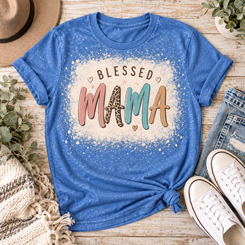 Blessed Mama Blue Bleached Graphic Tee