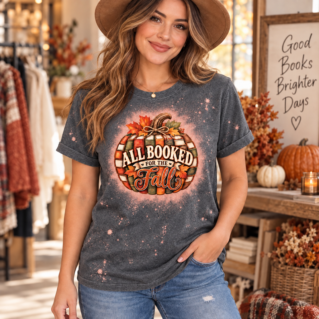 All Booked for Fall Charcoal Bleached Tee