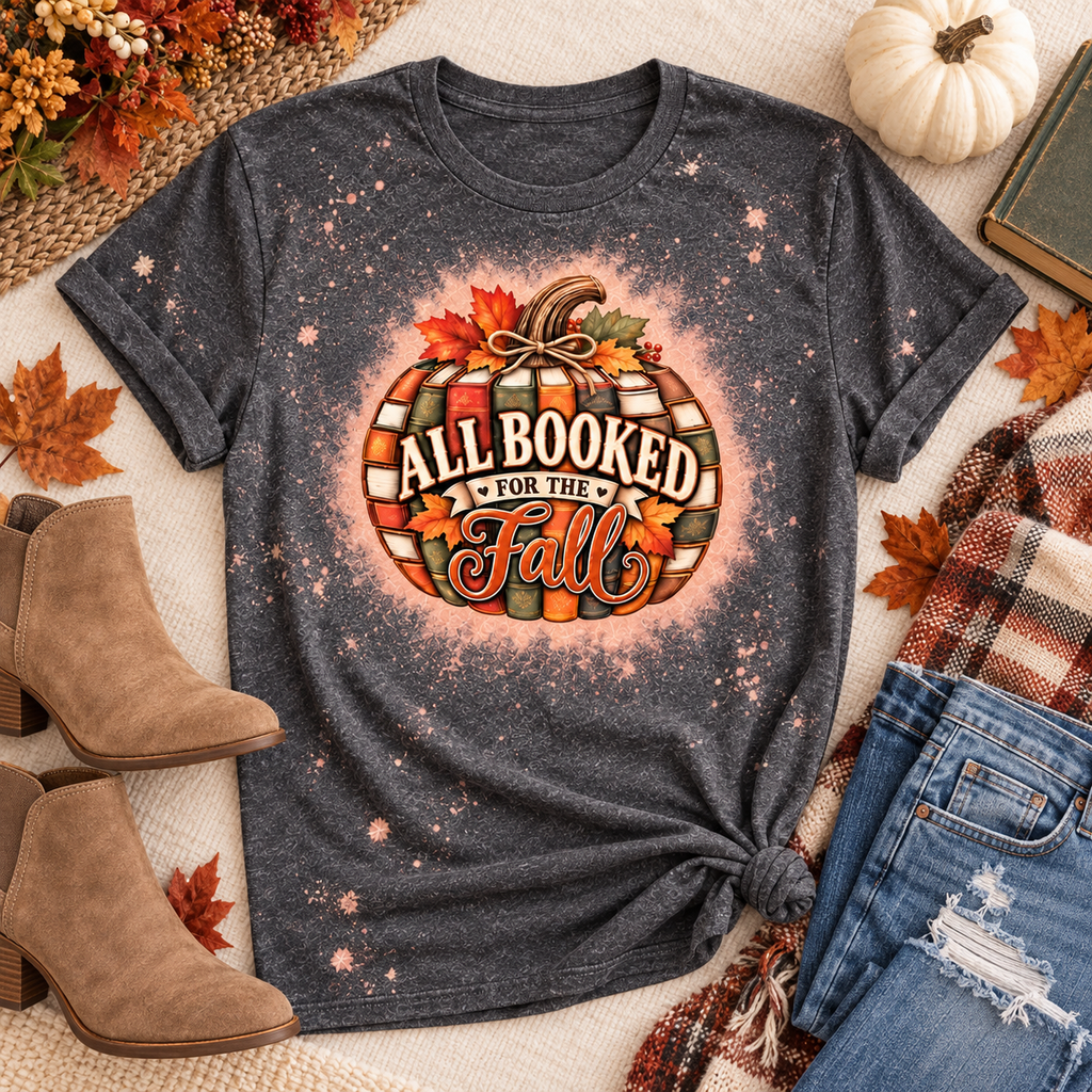 All Booked for Fall Charcoal Bleached Tee