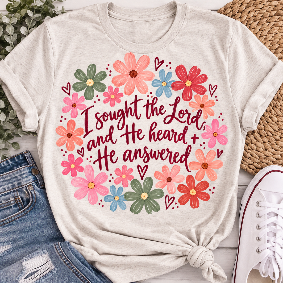 He Heard & He Answered Floral Faith Tee