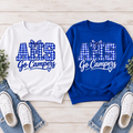 Allegany AHS Go Campers gingham bow Crewneck in white and royal blue